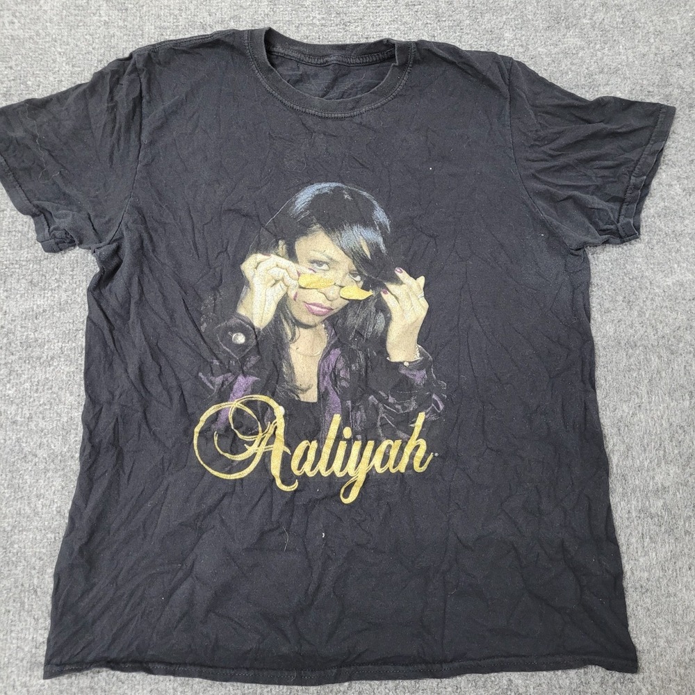 Aaliyah T Shirt Womens Size L Black Graphic Short Sleeve Crewneck Cotton Tee